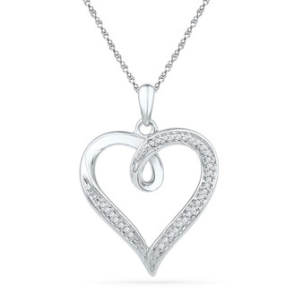 Diamond Heart & Love Symbol Pendant |  10kt White Gold Womens Round Diamond Heart Pendant 1/10 Cttw |  Splendid Jewellery