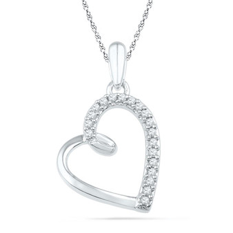 Diamond Heart & Love Symbol Pendant |  10kt White Gold Womens Round Diamond Heart Outline Pendant 1/10 Cttw |  Splendid Jewellery