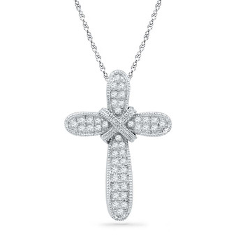 Diamond Cross Pendant |  10kt White Gold Womens Round Diamond Cross Pendant 1/6 Cttw |  Splendid Jewellery