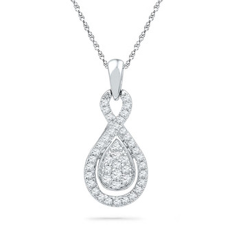 Diamond Fashion Pendant |  10kt White Gold Womens Round Diamond Teardrop Cluster Pendant 1/3 Cttw |  Splendid Jewellery