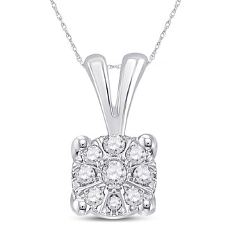 Diamond Cluster Pendant |  10kt White Gold Womens Round Diamond Cluster Pendant 1/12 Cttw |  Splendid Jewellery