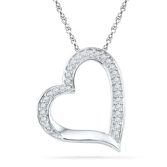 Diamond Heart & Love Symbol Pendant |  10kt White Gold Womens Round Diamond Heart Outline Pendant 1/8 Cttw |  Splendid Jewellery