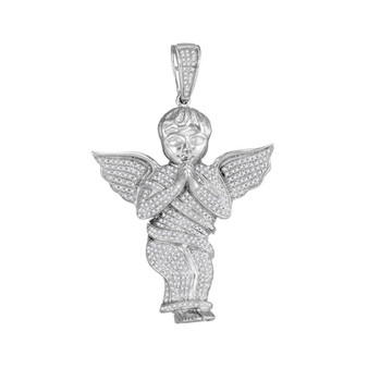 Men's Diamond Charm Pendant |  10kt White Gold Mens Round Diamond Angel Cherub Charm Pendant 1 Cttw |  Splendid Jewellery