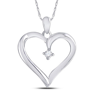 Diamond Heart & Love Symbol Pendant |  10kt White Gold Womens Round Diamond Solitaire Heart Pendant 1/20 Cttw |  Splendid Jewellery