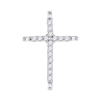 Diamond Cross Pendant |  10kt White Gold Womens Round Diamond Cross Religious Pendant 1/5 Cttw |  Splendid Jewellery