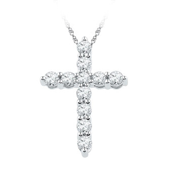 Diamond Cross Pendant |  10kt White Gold Womens Round Diamond Cross Religious Pendant 1/3 Cttw |  Splendid Jewellery