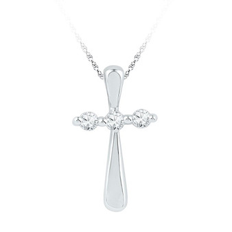 Diamond Cross Pendant |  10kt White Gold Womens Round Diamond Cross Religious Pendant 1/6 Cttw |  Splendid Jewellery