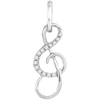 Diamond Fashion Pendant |  10kt White Gold Womens Round Diamond Treble Clef Music Note Pendant 1/10 Cttw |  Splendid Jewellery