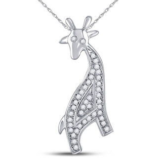 Diamond Animal & Bug Pendant |  10kt White Gold Womens Round Diamond Giraffe Animal Pendant 1/10 Cttw |  Splendid Jewellery