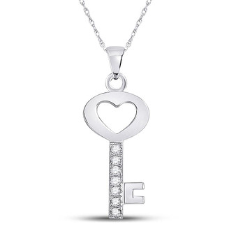 Diamond Key Pendant |  10kt White Gold Womens Round Diamond Key Heart Pendant 1/20 Cttw |  Splendid Jewellery