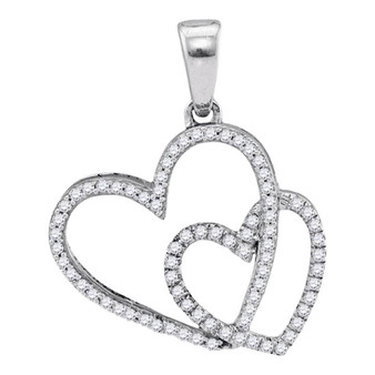 Diamond Heart & Love Symbol Pendant |  10kt White Gold Womens Round Diamond Double Heart Pendant 1/5 Cttw |  Splendid Jewellery
