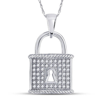 Diamond Key Pendant |  10kt White Gold Womens Round Diamond Key Lock Dangle Pendant 1/8 Cttw |  Splendid Jewellery