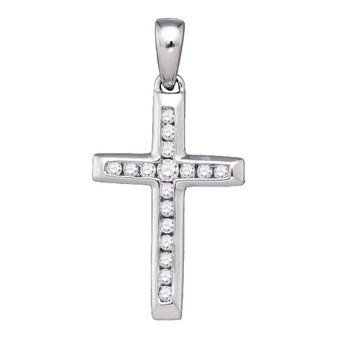 Diamond Cross Pendant |  10kt White Gold Womens Round Diamond Small Cross Pendant 1/8 Cttw |  Splendid Jewellery