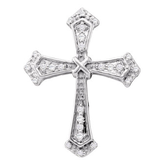 Diamond Cross Pendant |  10kt White Gold Womens Round Diamond Flared Cross Pendant 1/10 Cttw |  Splendid Jewellery