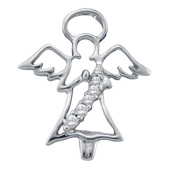 Diamond Religious Pendant |  10kt White Gold Womens Round Diamond Praying Guardian Angel Pendant 1/20 Cttw |  Splendid Jewellery