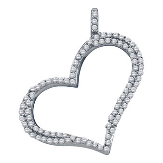 Diamond Heart & Love Symbol Pendant |  10kt White Gold Womens Round Diamond Outline Heart Pendant 1/3 Cttw |  Splendid Jewellery