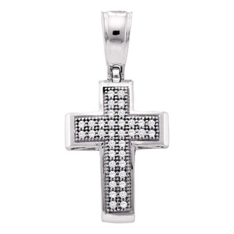 Diamond Cross Pendant |  10kt White Gold Womens Round Diamond Small Cross Pendant 1/10 Cttw |  Splendid Jewellery