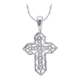 Diamond Cross Pendant |  10kt White Gold Womens Round Diamond Cross Frame Religious Pendant 1/8 Cttw |  Splendid Jewellery