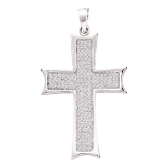 Men's Diamond Charm Pendant |  10kt White Gold Mens Round Diamond Flared Roman Cross Charm Pendant 1/2 Cttw |  Splendid Jewellery