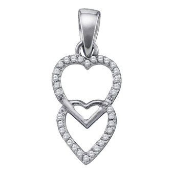 Diamond Heart & Love Symbol Pendant |  10kt White Gold Womens Round Diamond Double Hanging Heart Pendant 1/10 Cttw |  Splendid Jewellery