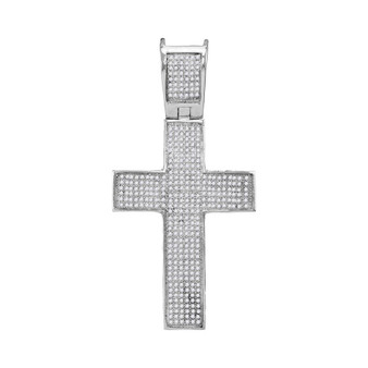 Men's Diamond Charm Pendant |  10kt White Gold Mens Round Diamond Cross Charm Pendant 1 Cttw |  Splendid Jewellery