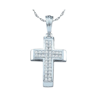 Diamond Cross Pendant |  10kt White Gold Womens Round Diamond Cross Religious Pendant 1/8 Cttw |  Splendid Jewellery