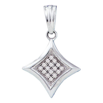 Diamond Fashion Pendant |  10kt White Gold Womens Round Diamond Diagonal Kite Square Cluster Pendant 1/20 Cttw |  Splendid Jewellery