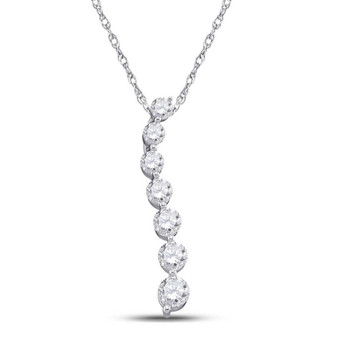 Diamond Journey Pendant |  10kt White Gold Womens Round Pave-set Diamond Graduated Journey Pendant 1/4 Cttw |  Splendid Jewellery