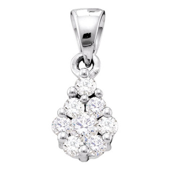Diamond Cluster Pendant |  10kt White Gold Womens Round Diamond Flower Cluster Pendant 1/6 Cttw |  Splendid Jewellery