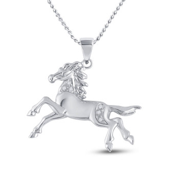 Diamond Animal & Bug Pendant |  10kt White Gold Womens Round Diamond Horse Pony Animal Pendant 1/20 Cttw |  Splendid Jewellery