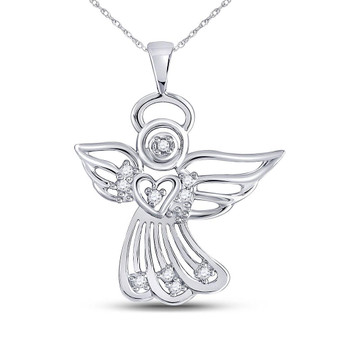 Diamond Religious Pendant |  10kt White Gold Womens Round Diamond Guardian Angel Pendant 1/10 Cttw |  Splendid Jewellery