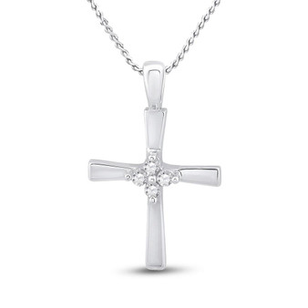 Diamond Cross Pendant |  10kt White Gold Womens Round Diamond Cross Pendant 1/20 Cttw |  Splendid Jewellery