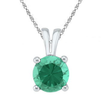 Gemstone Solitaire Pendant |  10kt White Gold Womens Round Lab-Created Emerald Solitaire Pendant 1-1/3 Cttw |  Splendid Jewellery