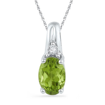 Gemstone Fashion Pendant |  10kt White Gold Womens Oval Lab-Created Green Peridot Solitaire Diamond Pendant 1 Cttw |  Splendid Jewellery