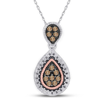 Diamond Fashion Pendant |  Sterling Silver Womens Round Brown Diamond Teardrop Cluster Pendant 1/6 Cttw |  Splendid Jewellery