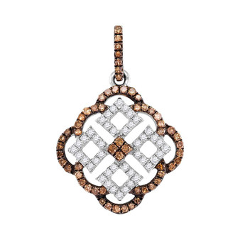 Diamond Fashion Pendant |  10kt White Gold Womens Round Brown Diamond Square Pendant 1/2 Cttw |  Splendid Jewellery