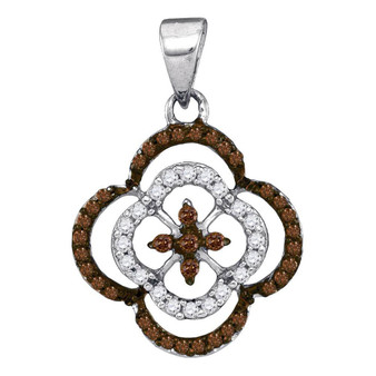 Diamond Fashion Pendant |  10kt White Gold Womens Round Brown Diamond Quatrefoil Cluster Pendant 1/4 Cttw |  Splendid Jewellery