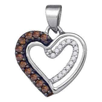 Diamond Heart & Love Symbol Pendant |  10kt White Gold Womens Round Brown Diamond Heart Pendant 1/5 Cttw |  Splendid Jewellery