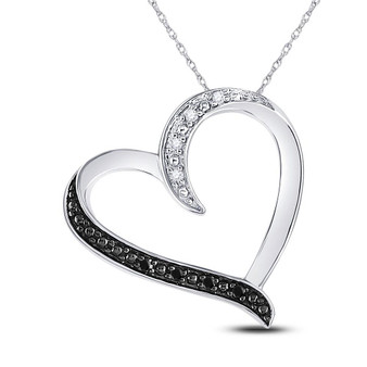 Diamond Heart & Love Symbol Pendant |  Sterling Silver Womens Round Black Color Enhanced Diamond Simple Heart Pendant 1/20 Cttw |  Splendid Jewellery