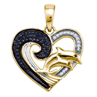 Diamond Animal & Bug Pendant |  Yellow-tone Sterling Silver Black Color Enhanced Diamond Dolphin Heart Pendant 1/6 Cttw |  Splendid Jewellery