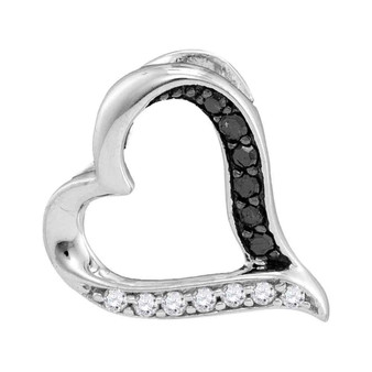 Diamond Heart & Love Symbol Pendant |  10kt White Gold Womens Round Black Color Enhanced Diamond Heart Pendant 1/8 Cttw |  Splendid Jewellery