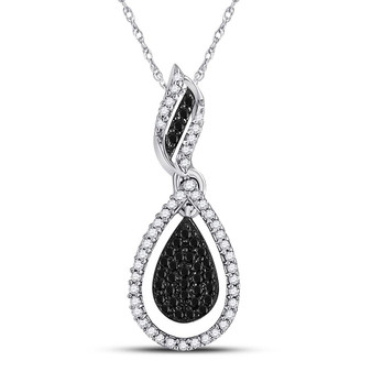 Diamond Fashion Pendant |  10kt White Gold Womens Round Black Color Enhanced Diamond Teardrop Pendant 1/3 Cttw |  Splendid Jewellery