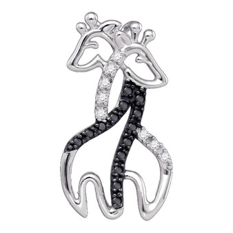 Diamond Animal & Bug Pendant |  10kt White Gold Womens Round Black Color Enhanced Diamond Giraffe Pendant 1/8 Cttw |  Splendid Jewellery