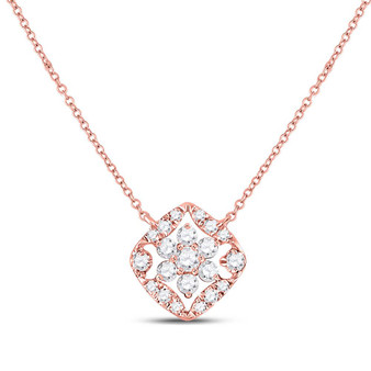Diamond Pendant Necklace |  14kt Rose Gold Womens Round Diamond Floral Cluster Necklace 1/3 Cttw |  Splendid Jewellery