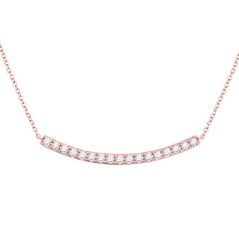 Diamond Pendant Necklace |  14kt Rose Gold Womens Round Diamond Curved Bar Necklace 3/4 Cttw |  Splendid Jewellery