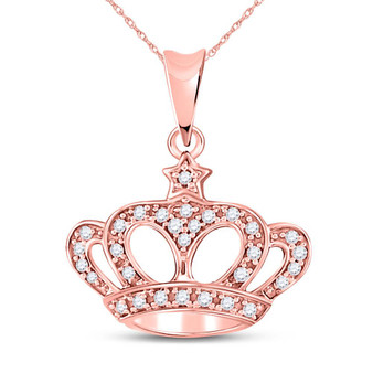 Diamond Fashion Pendant |  10kt Rose Gold Womens Round Diamond Crown Fashion Pendant 1/8 Cttw |  Splendid Jewellery