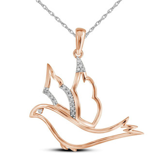 Diamond Animal & Bug Pendant |  10kt Rose Gold Womens Round Diamond Animal Dove Bird Pendant 1/20 Cttw |  Splendid Jewellery