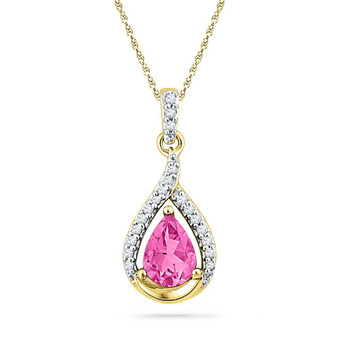 Gemstone Fashion Pendant |  10kt Yellow Gold Womens Pear Lab-Created Pink Sapphire Solitaire Diamond Pendant 1-5/8 Cttw |  Splendid Jewellery