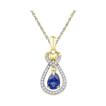 Gemstone Fashion Pendant |  10kt Yellow Gold Womens Oval Lab-Created Blue Sapphire Solitaire Pendant 1/6 Cttw |  Splendid Jewellery