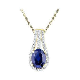 Gemstone Fashion Pendant |  10kt Yellow Gold Womens Oval Lab-Created Blue Sapphire Solitaire Pendant 1-3/4 Cttw |  Splendid Jewellery